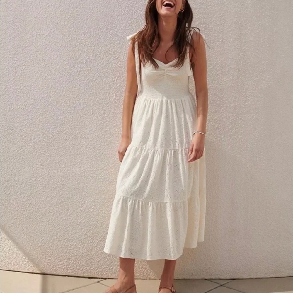 Madewell Eyelet Lucie Tie-Strap Tiered Midi Dress M
